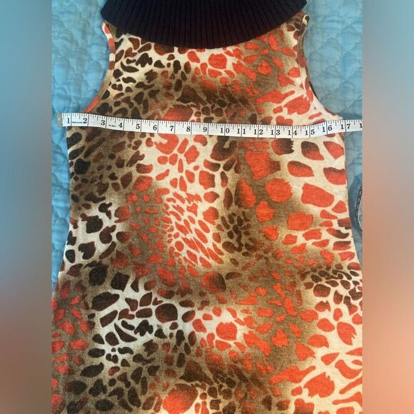 ARYEH Turtle Neck Brown Orange Cheetah Mini Dress Size M - Picture 5 of 9